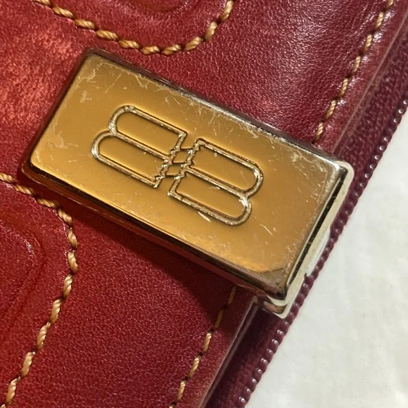 VTG Balenciaga Paris Cherry Red Leather Bifold Walllet Snap Zipper Closures - Picture 2 of 11